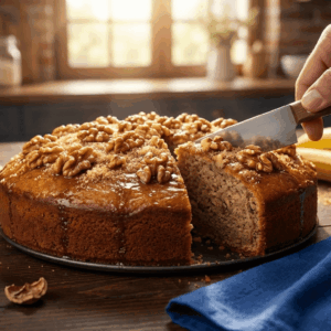 Fresh Homemade Banana Walnut Cake slice