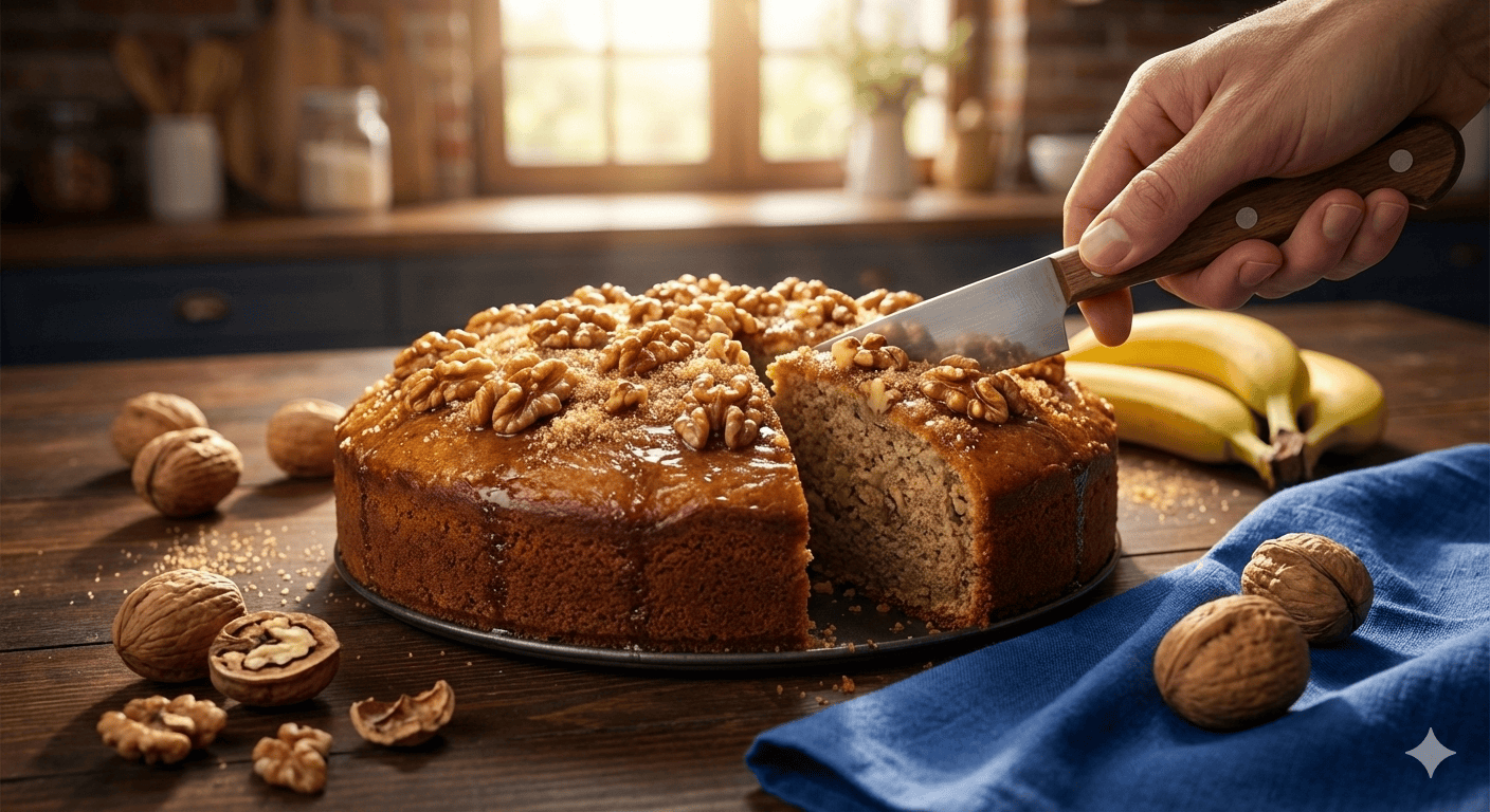 Fresh Homemade Banana Walnut Cake Fresh Homemade Banana Walnut Cake slice